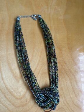 Multi-Strand Green and Brown Beaded Necklace